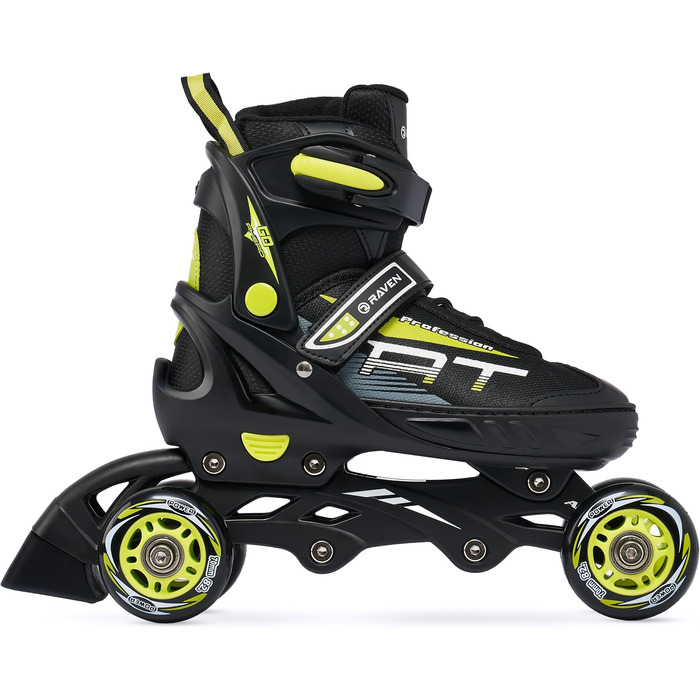 Інлайнерожі RAVEN Profession 4in1 чорного та лаймового кольору, регульовані 31-35 (20,5-23 см), для дітей та дорослих