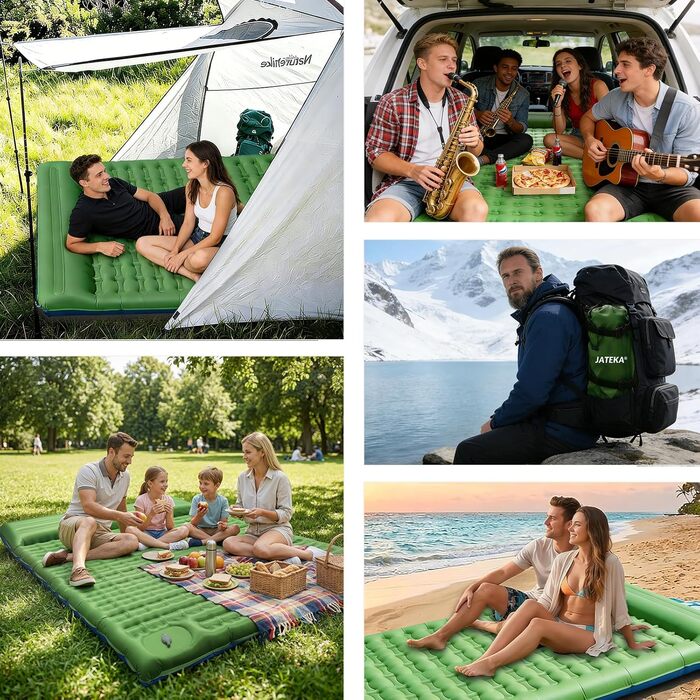 Каремат надувний JATEKA Isomatte Camping 12 см з вбудованим насосом, подвійний (зелено-синій) для кемпінгу, туризму, походу