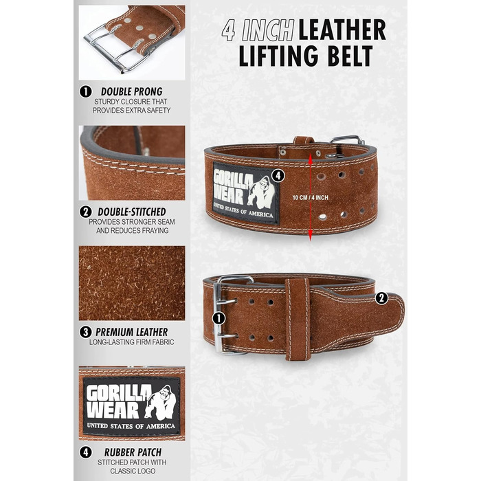 Пояс для підйому важких ваг Gorilla Wear, шкіряний, 4 дюйми, чорний