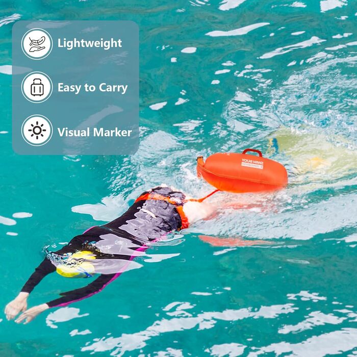 Надувна плавуча боєчка (28L) для дорослих та дітей - безпечний плавальний боєць для відкритих вод та триатлону, оранжевий