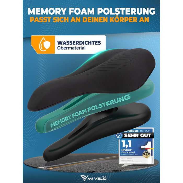 Велосипедне сідло MIVELO Comfort PRO з Memory Foam - дихаюче, для жінок та чоловіків, зручне та ергономічне. Ідеальне для комфортної їзди та трекінгу