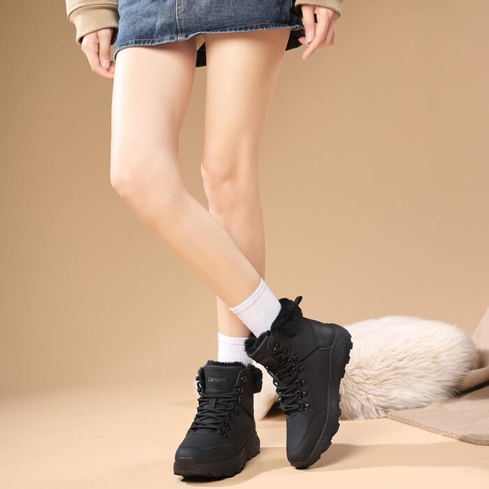 Зимові черевики для жінок, зимові чоботи, утеплені снігові чоботи, трекінгові черевики для хайкінгу, чорний колір, розмір 38 EU