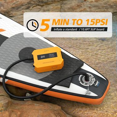 Електричний насос для SUP-дошки dwndpump 20 PSI: інтелектуальний двоступеневий компресор для надування та здування, портативний акумуляторний насос для сапбордів, човнів та кемпінгових наметів, помаранчевий