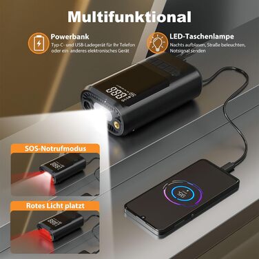Портативний електричний насос ZORUMAN 6000mAh, 150PSI з цифровим дисплеєм та ліхтариком для авто, мотоциклів, велосипедів і м'ячів