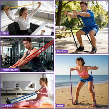 Набір гумових еспандерів Fokky Fitness для фітнесу (5 рівнів) з анкером для дверей, інструкцією та сумкою для силових тренувань, розтяжки, кросфіту - жовтий, червоний, синій, фіолетовий, чорний