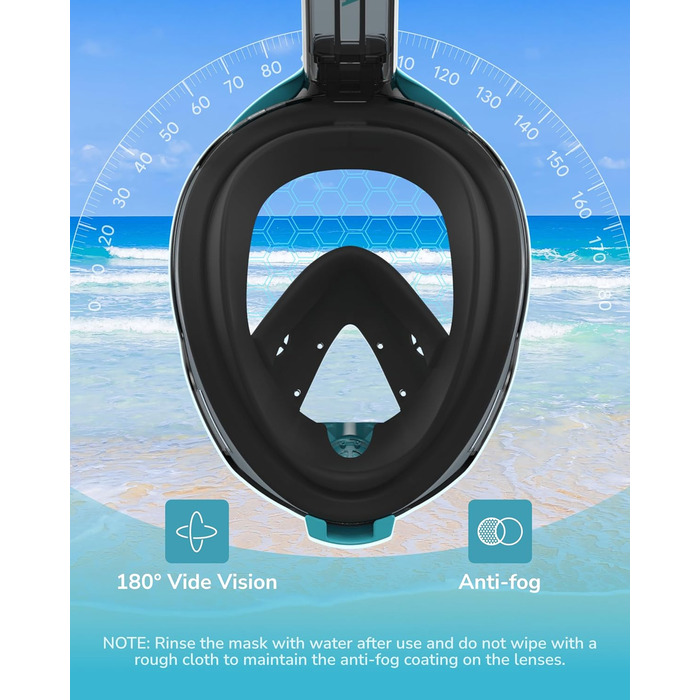 Маска для снорклінгу ACURE SN04, повна маска з кріпленням для камери, антизапітніння, CO2 безпечна, для дорослих та підлітків (чорно-зелена, S/M)