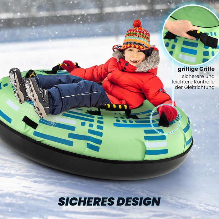 Надувний зимовий санки-кільце з тросом, 100 см, Costway. Ідеально для дітей та дорослих. Зручні ручки та насос в комплекті.