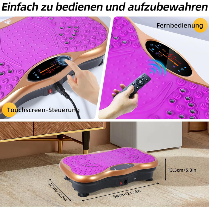 Вібраційна платформа EVOLAND з 5 програмами тренувань, Bluetooth, стрічки опору для всього тіла (фіолетовий)