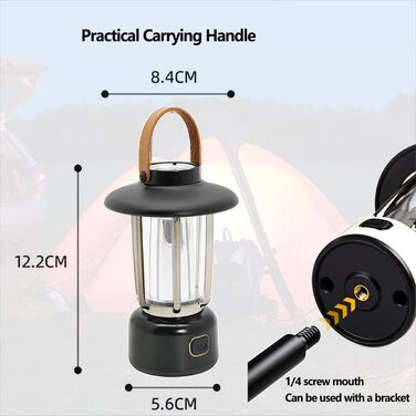 LED кемпінгова лампа AuRiver: портативна, USB, з ліхтариком, 3 режими, IPX3, для кемпінгу, намету, саду, дому