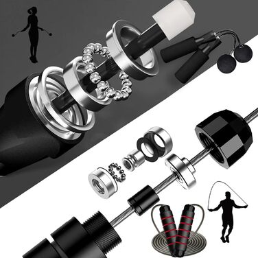 Стрибкове канат Enouke: 2 шт. (чорний/червоний) для кардіотренувань та витривалості, підходить для чоловіків, жінок та дітей