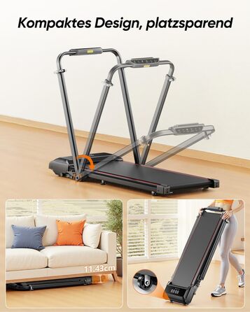 Біговий доріжки для дому з нахилом, 5-в-1, з регулюванням кута, 2.5HP, складний, для дому та офісу, LED-дисплей, до 136 кг, без встановлення (червоний)