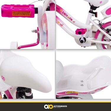 Дитячий велосипед Actionbikes Unicorn 12/16 дюймів, V-Brake, для дівчаток, з крилами, від 2 до 7 років