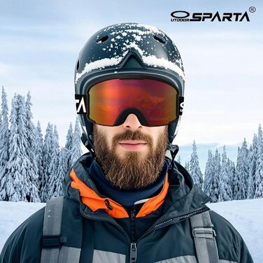 Скі-маска OUTDOORSPARTA для дорослих, сноуборд маска для носіїв окулярів, чоловіча/жіноча, UV-захист, сумісна з шоломом, чорний каркас, дзеркальна лінза червоного кольору