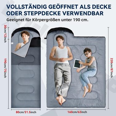 Спальні мішки для дорослих та дітей – ультралегкі, компактні спальні мішки на 3 сезони для кемпінгу (чорний, 1,3 кг)