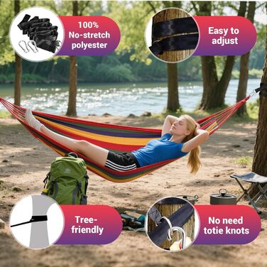Гамак для кемпінгу NXPZ Outdoor, 200x150 см, подвійний, 250 кг, з сумкою, ременями та карабінами, для відпочинку на природі, вдома, на балконі