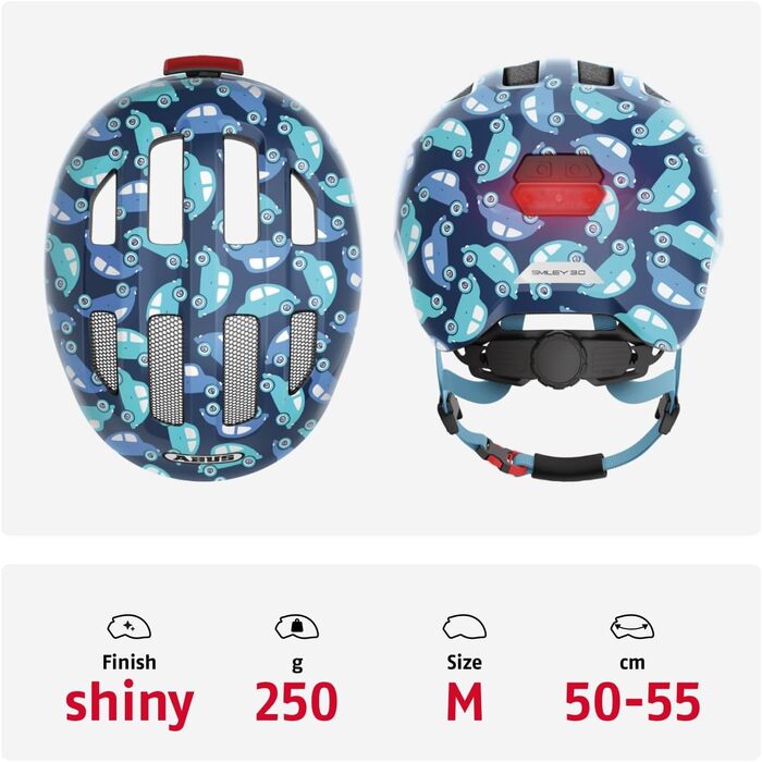 Дитячий велосипедний шолом ABUS Smiley 3.0 LED з підсвіткою, глибока посадка, місце для хвоста, для дівчат та хлопців