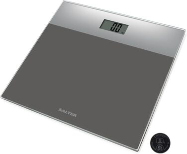 Salter 9206 електронна ваги для людей, скляна платформа, аналіз жиру, LCD, Step-on, 180 кг, сіро-срібляста