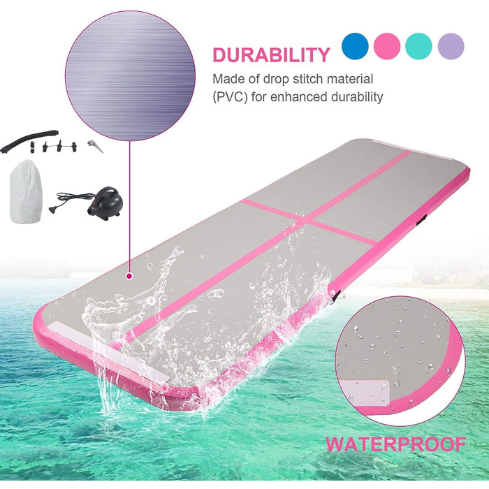 Надувний гімнастичний мат Air Turn Track Matte для tumbling, йоги та фітнесу, протиковзкий та водонепроникний (Рожевий, 3 м)