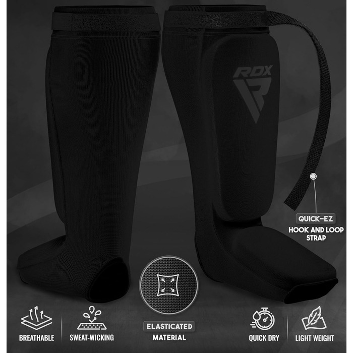 Захисники для ніг RDX для кікбоксингу, тайського боксу, ММА, муай-тай. Захист для ніг, чоловічі та жіночі, повний захист, чорний колір.