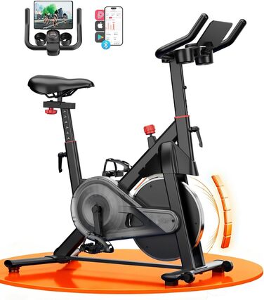 Велотренажер з регульованим магнітним опором, ергометр для дому, фітнес-велосипед до 136 кг з тримачем для планшета, велотренажер з додатком, для дому та фітнес-студії (чорний матовий)