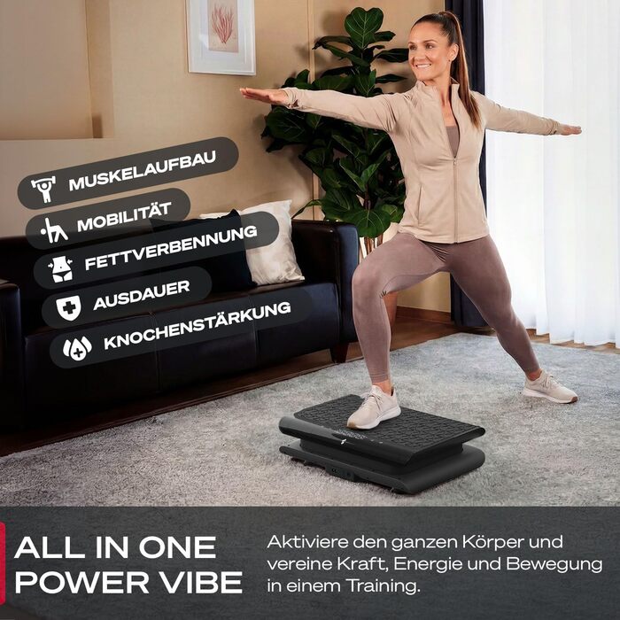 Віброплатформа Sportstech sVibe Lite чорна: для дому, до 120 кг, схуднення, спалювання жиру, м'язовий набір, тренування всього тіла, 99 рівнів інтенсивності, німецька якість