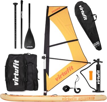 Надувна SUP-дошка Virtufit Surfer 305 з вітрилом, помаранчево-бірюзово-бежевого кольору, комплект аксесуарів