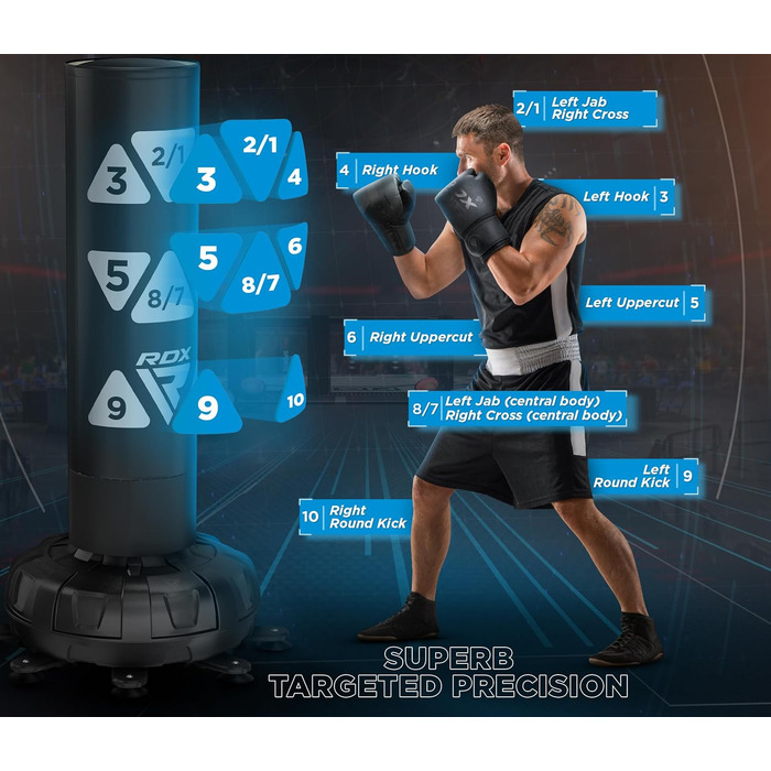 Стенд-бокс RDX 6FT 330LB для дорослих, комплект з рукавичками та чохлом XXL, чорний. Ідеально для MMA, кікбоксингу, бойових мистецтв.