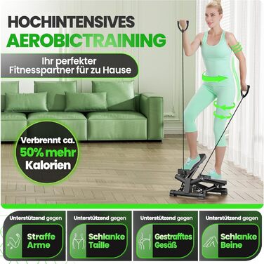 Ultrasport Swing Stepper для дому: міні-степер 2-в-1 з мотузками та LCD-дисплеєм, тихий, з регулюванням навантаження, для фітнесу