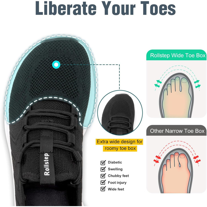 Жіночі кросівки з широкою передньою частиною та надширокою колодкою. Зручні для бігу, тренувань, занять у залі, ходьби. Повітряна амортизація, ультралегкі, дихаючі, з підтримкою склепіння стопи (41 EU, Чорний)