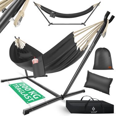 Гамак KESSER Lake з каркасом для двох осіб, до 200 кг, для дому та саду, XXL, антрацит (з подушкою, сумкою)