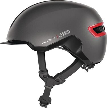 Велошолом ABUS HUD-Y Urban з магнітним LED-ліхтарем, магнітна застібка, для міста, для жінок і чоловіків, розмір L (57-61 см), титан/червоний