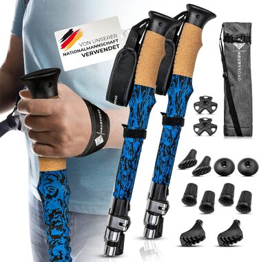 Треткінгові палиці HrubyRoad® - телескопічні, складні | Палиці для Nordic Walking для жінок та чоловіків | Стабільні палиці для трекінгу [з 6 насадками] | Ручки з натурального корку