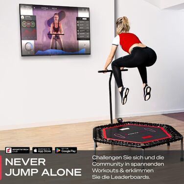 Батут Sportstech HTX100 для фітнесу, жовтий: для дітей та дорослих, до 120 кг, з тримачем для планшета, лічильником та додатком