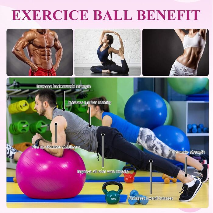 Фітбол Flintronic 55/65 см з насосом, для йоги, фітнесу, вагітності та пілатесу. Анти-burst, товстий. Рожевий