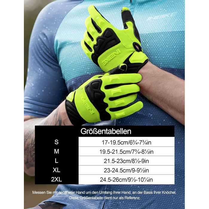 Рукавички INBIKE MTB для катання на велосипеді: захист пальців TPR, SCR-підкладка, зелені, розмір M