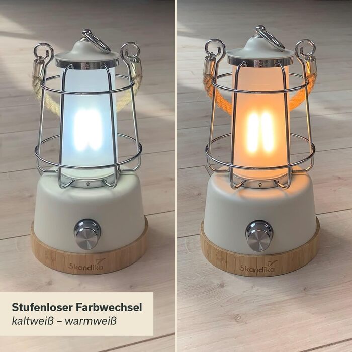 LED кемпінгова лампа Skandika Kiruna | Ретро лампа для відпочинку на природі з Powerbank, регулювання яскравості, USB, сталевий каркас, 200 годин роботи | Настільна/підвісна лампа