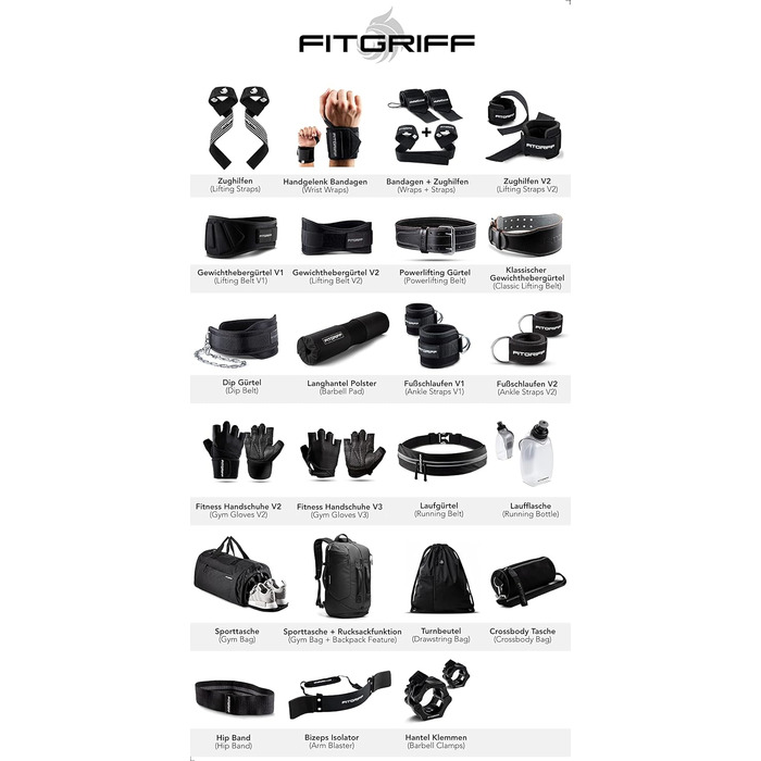 Спортивна та дорожня сумка Fitgriff для жінок і чоловіків з відділенням для взуття та вологих речей, чорна, 48x26x25 см, для фітнесу, тренувань і подорожей