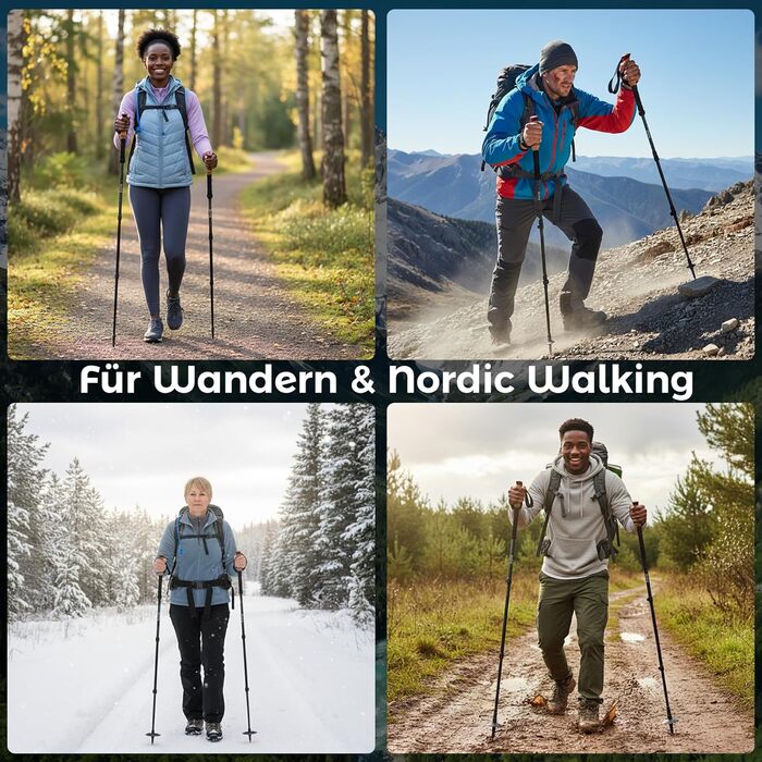 Комплект карбонових палиць для скандинавської ходьби та трекінгу (2 шт), ультралегкі, регульовані 62–135 см, з корковими ручками, для чоловіків та жінок