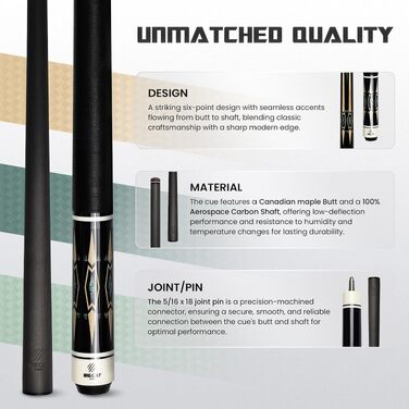 Більярдний кий Big Cat Carbon Gold Series GLD-2, карбоновий шафт Pro Taper 30,5 см, накінечник 12,4 мм, чорна ірландська лляна обмотка, 19oz