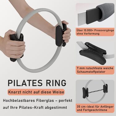 Pilates Ring Набір для домашніх тренувань: коло, ваги на щиколотки та зап'ястя, гумові стрічки, сірий колір
