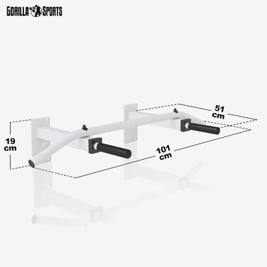 Турнік настінний GORILLA SPORTS, 5 нековзних ручок, до 350 кг, сталь, чорний/білий, для підтягувань і вправ на прес, з монтажем