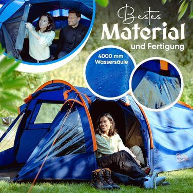 Намет туристичний Burgwerk Tunnelzelt для 3 осіб, водонепроникний, UV-захист 50+, міцний, для кемпінгу, сімейний, тунельний, синій