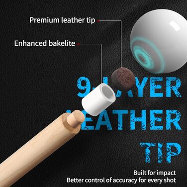 Більярдний кий Kmise професійний, 147 см, канадський клен, шкіряна піка 13 мм, антиковзний грип, для дорослих/початківців/професіоналів (синій)