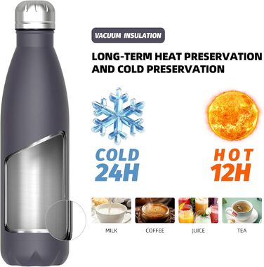 Фляга для напоїв WATERSY з нержавіючої сталі, 500 мл, чорна, з термоізоляцією, без BPA, для дітей, з квітковим декором