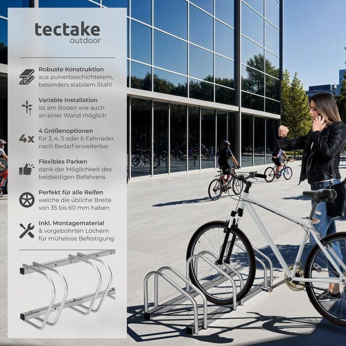 Підставка для велосипедів tectake® - для 4 велосипедів, електровелосипедів, гараж, підлога, стіна