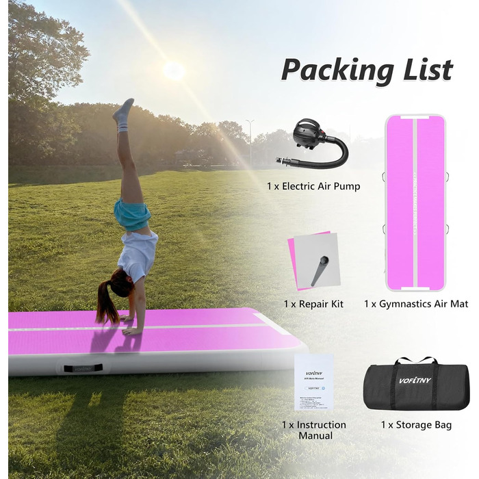 Надувна гімнастична килимок VOFiTNY товщиною 10/20 см для дому, парку, води. Рожевий/зелений.