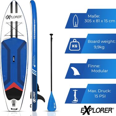 Набір для SUP-бордингу SUNSHINE 10.0: дошка, весло, рюкзак, насос, фіна та комплект для ремонту (до 180 кг)