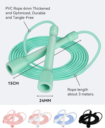 Стрибкове канат iMoebel Springseil Fitness 6 мм, 3 м, PVC, регульований, з ABS ручкою, для дітей та дорослих, бокс, схуднення, кросфіт (зелений)