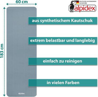 Йога мат ALPIDEX 183x60x0.8 см - нетоксична фітнес-мат з E-Book, ремінком, протиковзким покриттям для гімнастики, йоги, пілатесу, фітнесу, HIIT, фізіотерапії (Ice Blue)