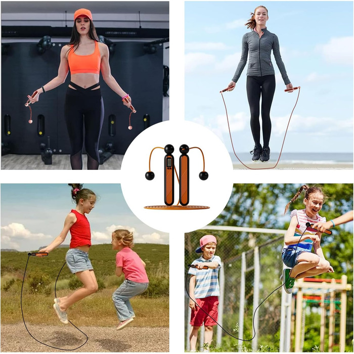 Стрибкове канат Flintronic з лічильником, регульований, з підшипниками та неслизькими ручками, інтелектуальний, з вагами для тренувань, фітнесу, боксу (#4 Orange)